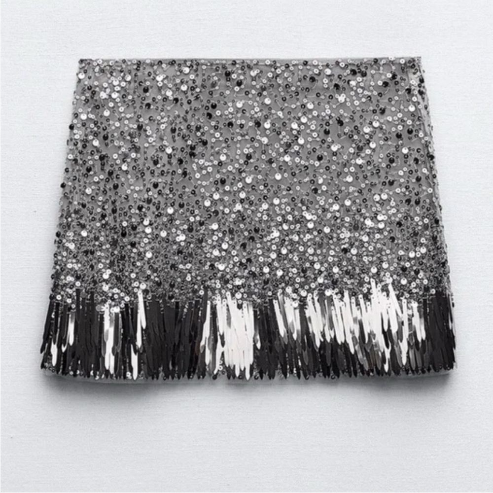 Sequin Embellished Silver Skirt